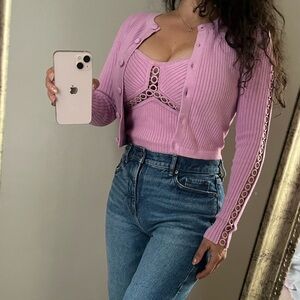 Marciano Yohana Guess ribbed sweater cardigan short jacket Valentines Day s pink